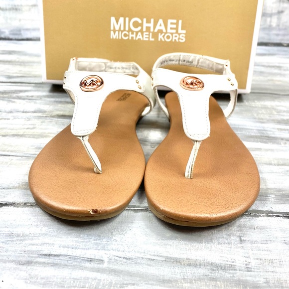 Michael Michael Kors White Thong Sandal “Sumac” Ankle Strap Rose Gold In Box 4M - Picture 7 of 16